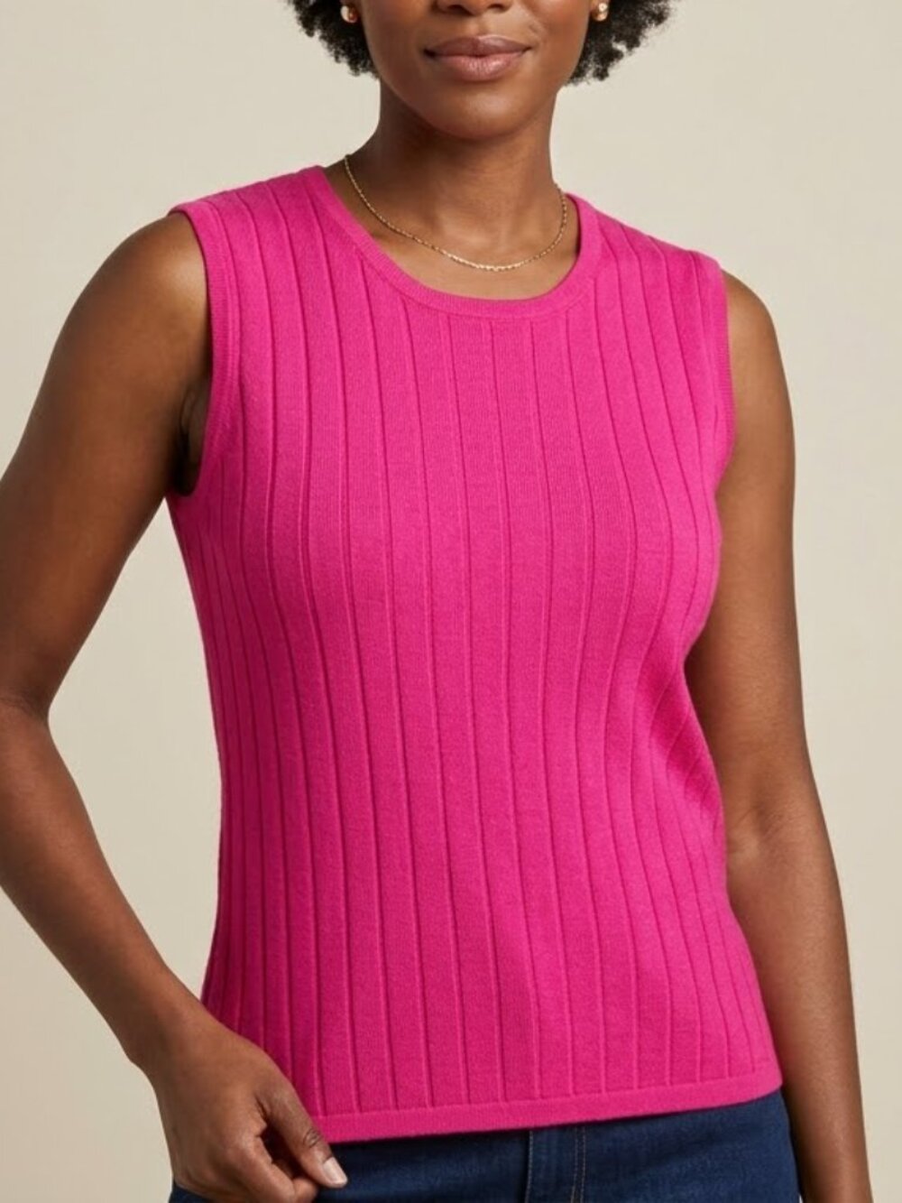 Bridgetown Collection Crewneck Ribbed Tank in Bright Pink silk mix size XL